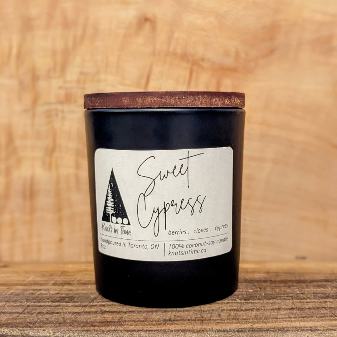 Sweet Cypress 8oz Black Glass Candle